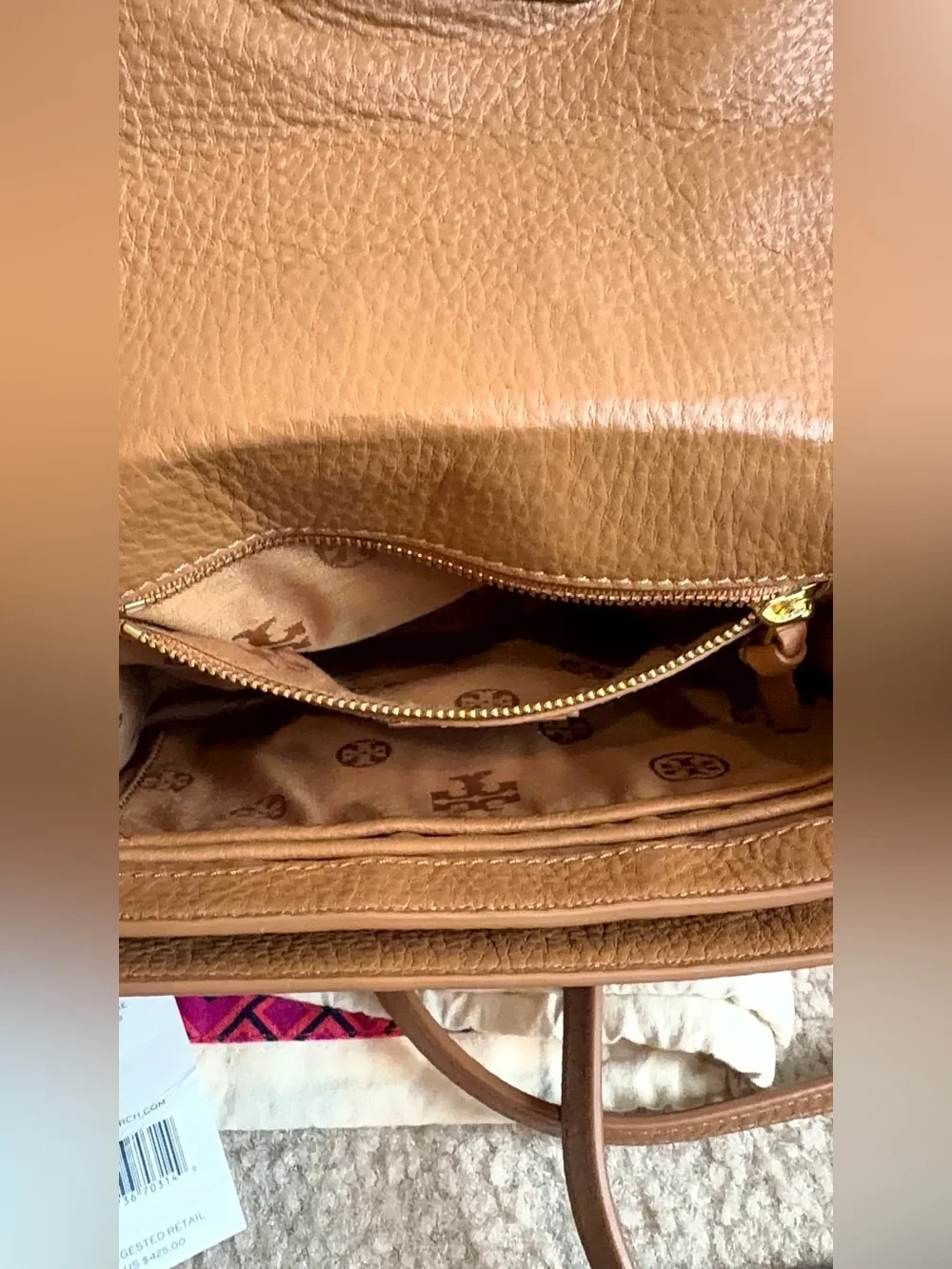 Tory Burch Caramel Tan Leather Crossbody with Gold Logo